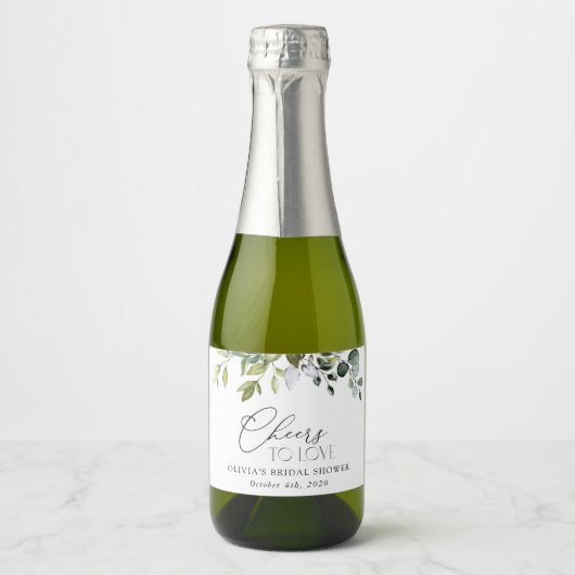 Grünpflanzen, Eukalyptus-Blätter, Boho, Brautparty Schaumweinetikett (Vorderseite)