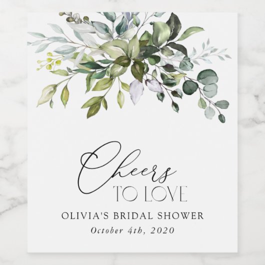 Grünpflanzen, Eukalyptus-Blätter, Boho, Brautparty Weinetikett (Einzelnes Label)