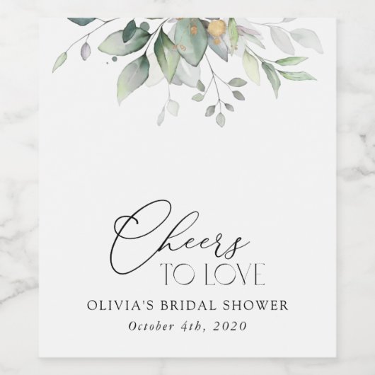 Grünpflanzen, Eukalyptus-Blätter, Boho, Brautparty Weinetikett (Einzelnes Label)