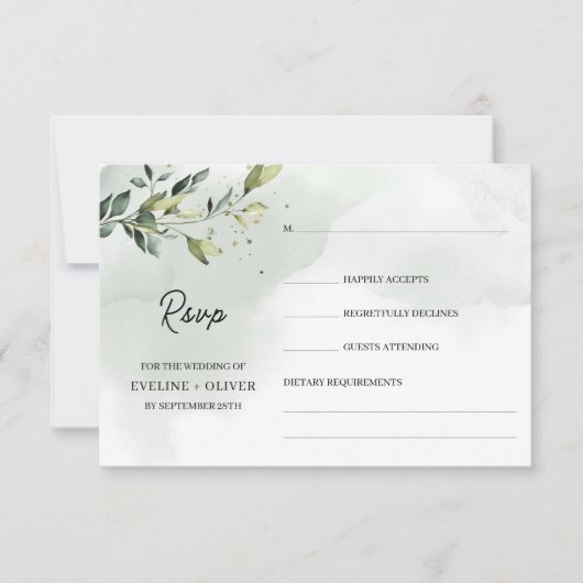 Grünpflanzen Eukalyptus Blätter boho Hochzeit RSVP Karte (Vorderseite)