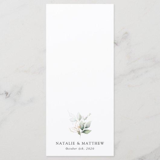 Grünpflanzen, Eukalyptus-Blätter, Boho, Hochzeitsm Menükarte (Rückseite)