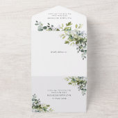 Grünpflanzen, Eukalyptus-Blätter, Boho, Süß 16 All In One Einladung (Außenbereich)