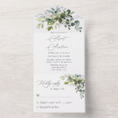 Grünpflanzen, Eukalyptus-Blätter, Boho, Süß 16 All In One Einladung (Innen Boden)