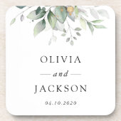 Grünpflanzen, Eukalyptus-Blätter, Botanische Hochz Getränkeuntersetzer (Vorderseite)