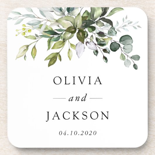 Grünpflanzen, Eukalyptus-Blätter, Botanische Hochz Getränkeuntersetzer (Vorderseite)