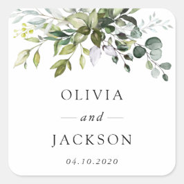 Grünpflanzen, Eukalyptus-Blätter, Botanische Hochz Quadratischer Aufkleber