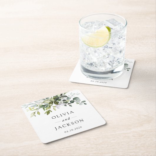 Grünpflanzen, Eukalyptus-Blätter, Botanische Hochz Rechteckiger Pappuntersetzer (Vor Ort)