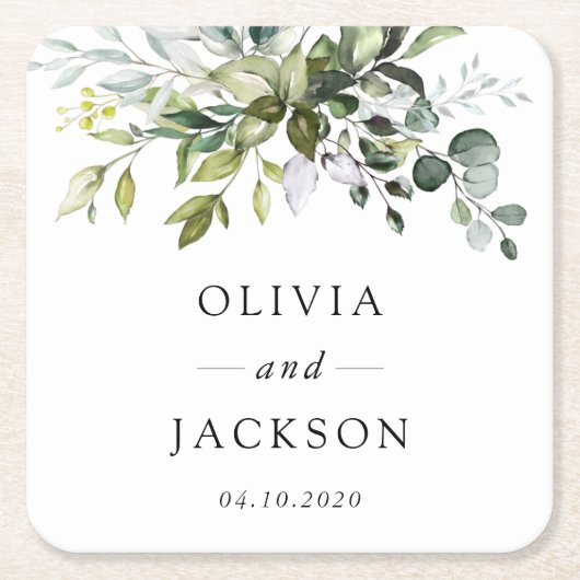 Grünpflanzen, Eukalyptus-Blätter, Botanische Hochz Rechteckiger Pappuntersetzer (Vorderseite)