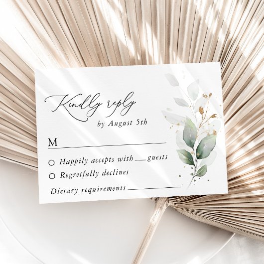 Grünpflanzen, Eukalyptus-Blätter, Botanische Hochz RSVP Karte