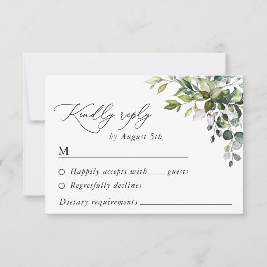 Grünpflanzen, Eukalyptus-Blätter, Botanische Hochz RSVP Karte (Vorderseite)