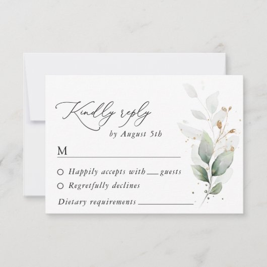 Grünpflanzen, Eukalyptus-Blätter, Botanische Hochz RSVP Karte (Vorderseite)