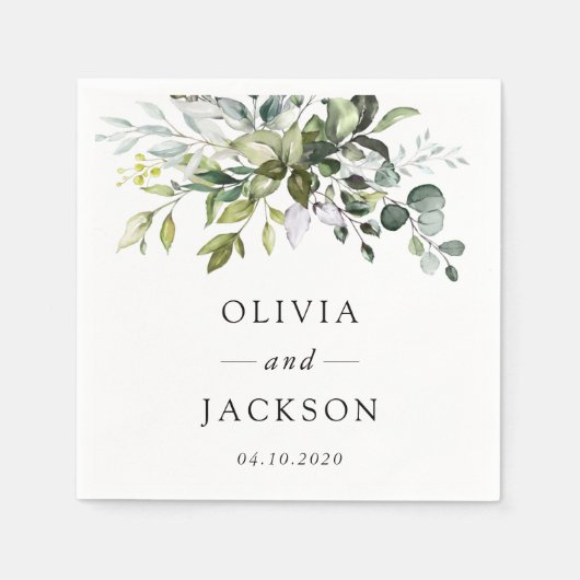 Grünpflanzen, Eukalyptus-Blätter, Botanische Hochz Serviette (Vorderseite)