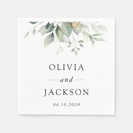 Grünpflanzen, Eukalyptus-Blätter, Botanische Hochz Serviette (Vorderseite)