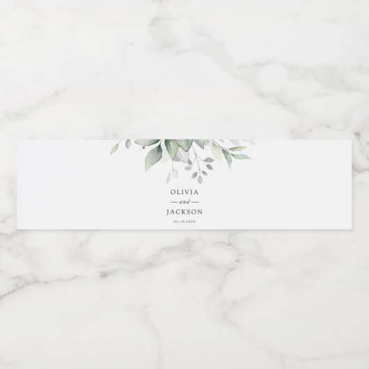 Grünpflanzen, Eukalyptus-Blätter, Botanische Hochz Wasserflaschenetikett (Einzelnes Label)