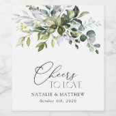 Grünpflanzen, Eukalyptus-Blätter, Botanische Hochz Weinetikett (Einzelnes Label)