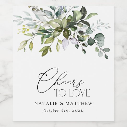 Grünpflanzen, Eukalyptus-Blätter, Botanische Hochz Weinetikett (Einzelnes Label)