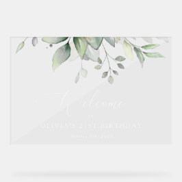 Grünpflanzen, Eukalyptus-Blätter, Geburtstag Willk Acrylschild