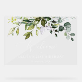 Grünpflanzen, Eukalyptus-Blätter, Geburtstag Willk Acrylschild