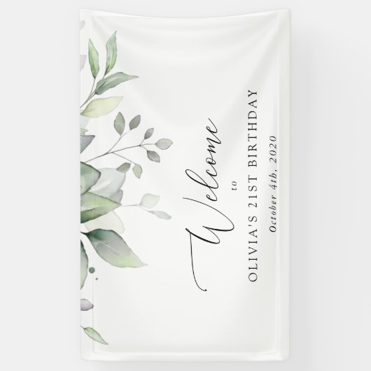 Grünpflanzen, Eukalyptus-Blätter, Geburtstag Willk Banner (Vertikal)