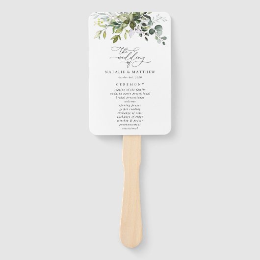 Grünpflanzen, Eukalyptus-Blätter, Hochzeitsprogram Fächer (Vorderseite)