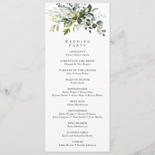 Grünpflanzen, Eukalyptus-Blätter, Hochzeitsprogram Programm (Rückseite)