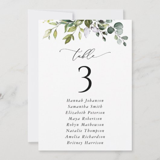 Grünpflanzen, Eukalyptus-Blätter, Seating Chart Ca (Rückseite)