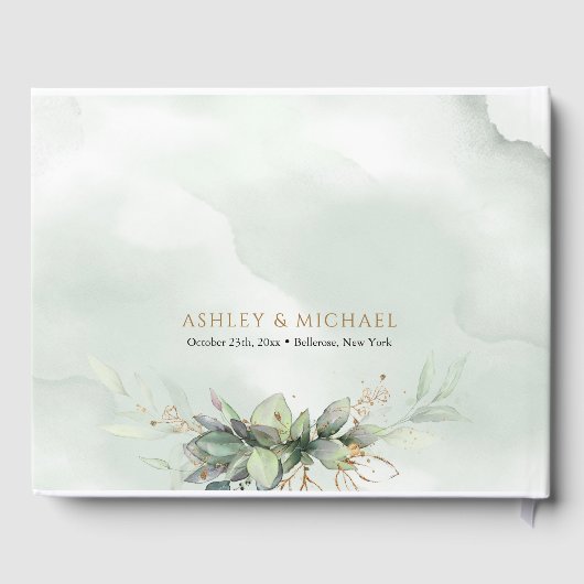 Grünpflanzen Eukalyptus Blattgold Hochzeit Gästebuch (Rückseite)