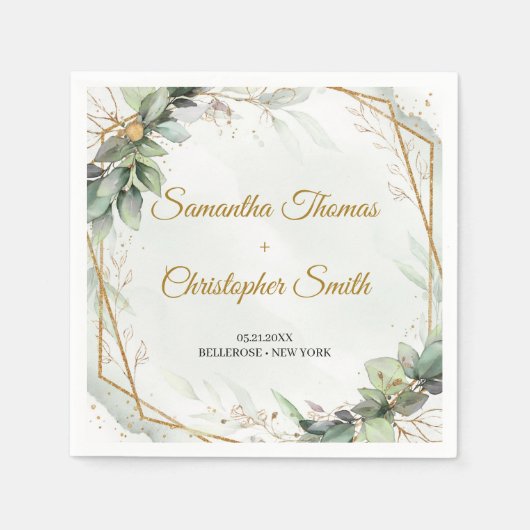 Grünpflanzen Eukalyptus Blattgold Hochzeit Serviette (Vorderseite)