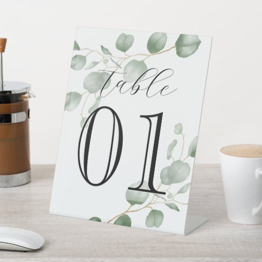 Grünpflanzen, Eukalyptus, Kundennummer, Hochzeit, Sockelschild (In SItu)