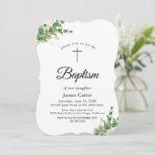 Grünpflanzen & Eukalyptus Taufe Einladung (Stehend Vorderseite)