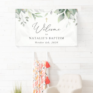 Grünpflanzen, Eukalyptusblätter, Boho, Taufe Willk Banner