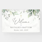 Grünpflanzen, Eukalyptusblätter, Boho, Taufe Willk Banner (Horizontal)
