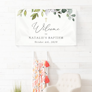 Grünpflanzen, Eukalyptusblätter, Boho, Taufe Willk Banner