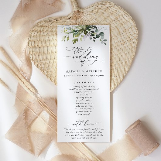 Grünpflanzen, Eukalyptusblätter, Hochzeitsprogramm Programm