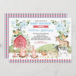 Grünpflanzen Floral Barnyard Farm Animals Baby Dus Einladung