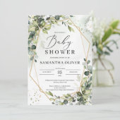 Grünpflanzen goldene geometrische Babydusche Einladung (Stehend Vorderseite)
