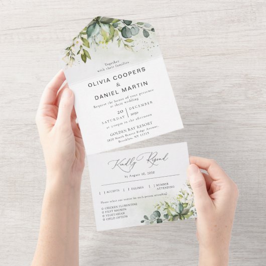 Grünpflanzen in einer Hochzeitsfeier All In One Einladung (Abreißen)