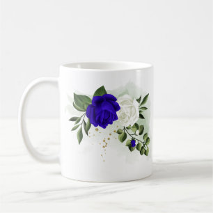 Grünpflanzen in königsblauen und weißen Blume Kaffeetasse