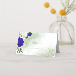 Grünpflanzen in königsblauen und weißen Blume Platzkarte