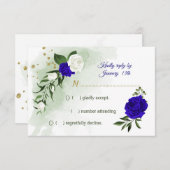 Grünpflanzen in königsblauen und weißen Blume RSVP Karte (Vorne/Hinten)