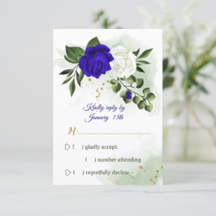 Grünpflanzen in königsblauen und weißen Blume RSVP Karte