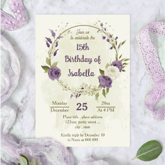 Grünpflanzen in lila Blume Geburtstag Einladung