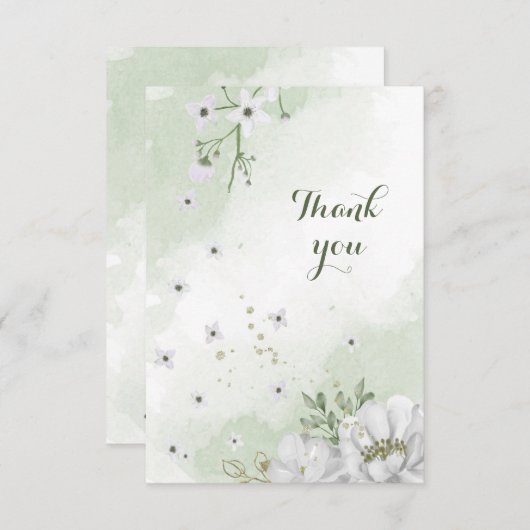 Grünpflanzen in weißen Blume Dankeskarte (Vorne/Hinten)