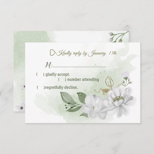Grünpflanzen in weißen Blume RSVP Karte (Vorne/Hinten)
