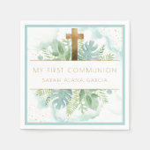 Grünpflanzen Junge/Mädchen Erste Kommunion Blaue M Serviette (Vorderseite)