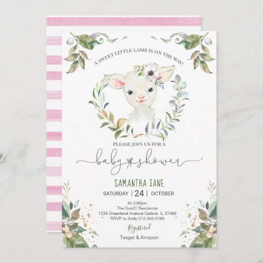 Grünpflanzen Lamm-Dusche Einladung (Vorne/Hinten)