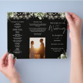 Grünpflanzen-Lichterkette Trifold Hochzeitsprogram Flyer (Hand)