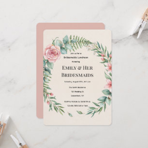 Grünpflanzen mit rosa Blumen Brautjungfern Mittage Einladung