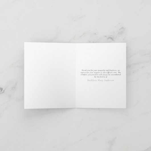 Grünpflanzen Modernes Foto Beerdigung Beileid gefl Dankeskarte (Innenseite)