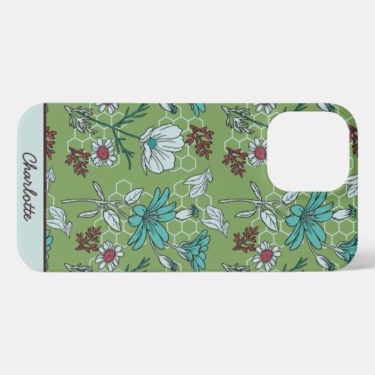 Grünpflanzen nahtlose Blumenmuster personalisierte iPhone Hülle (Rückseite (Horizontal))